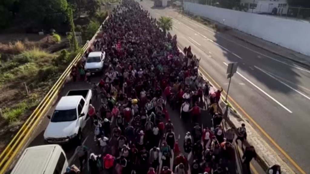 Massive Migrant Caravan Marches Toward U S As Top Biden Officials Meet With Mexican President